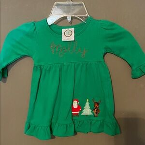 Molly monogrammed green Santa dress 12m A1
